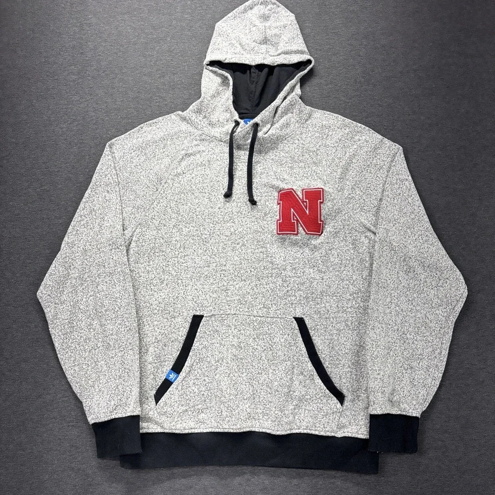 Vintage Nebraska Cornhuskers adidas Sweatshirt Hoodie Mens Large Gray Knit